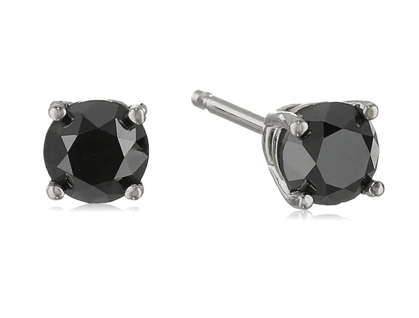 Black Diamond Prong Stud Earrings in 14K Gold with Push Back