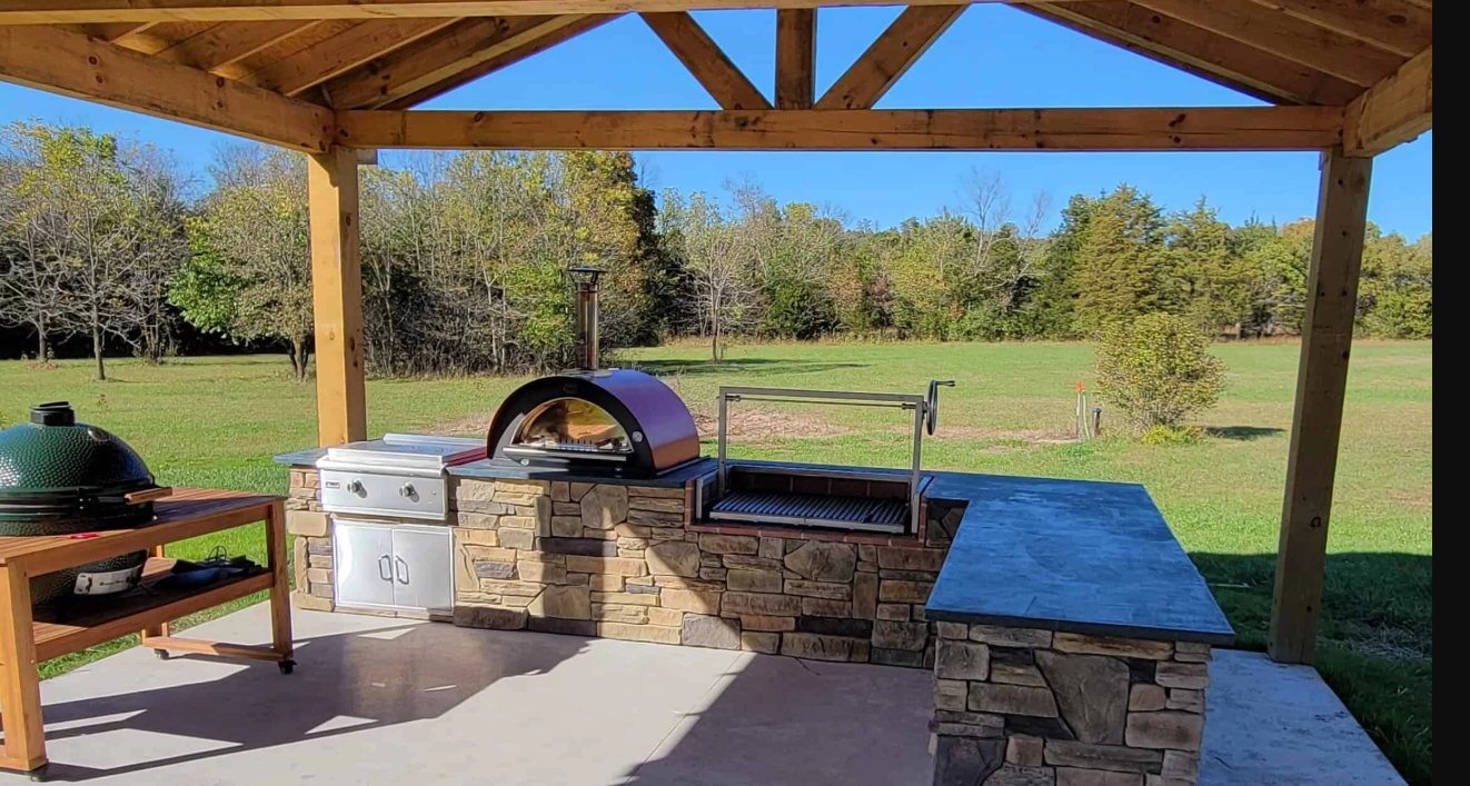 Outdoor Living Space Featuring a Fireplace